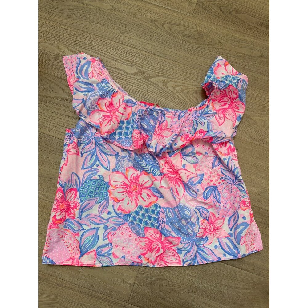 Lilly Pulitzer Zeldie One-Shoulder Ruffle Top Womens XL X-Large Off-The-Shoulder